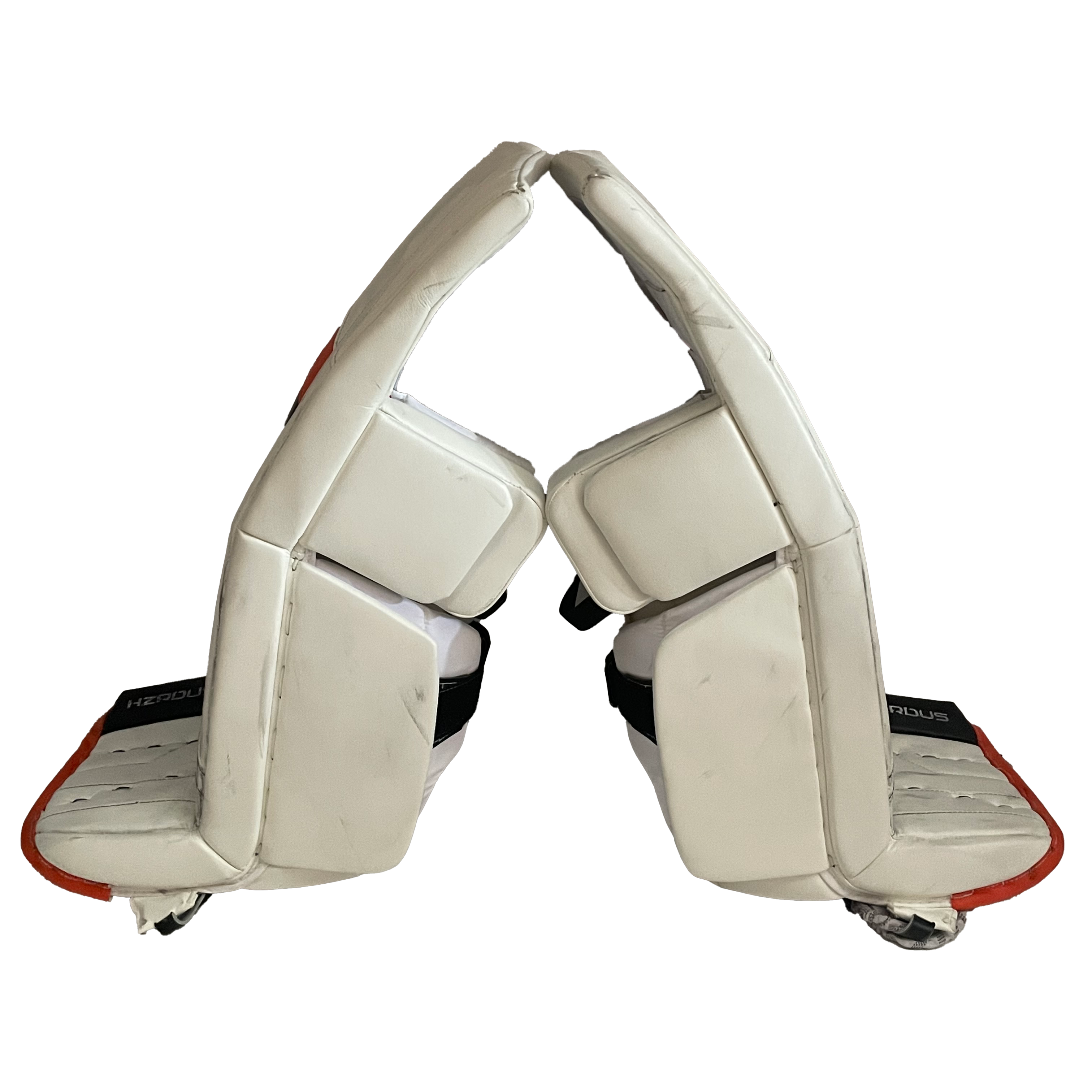 True HZRDUS PX4 - Ensemble de protections de gardien de but Pro Stock d'occasion - Felix Sandstrom - (Blanc/Noir/Orange)